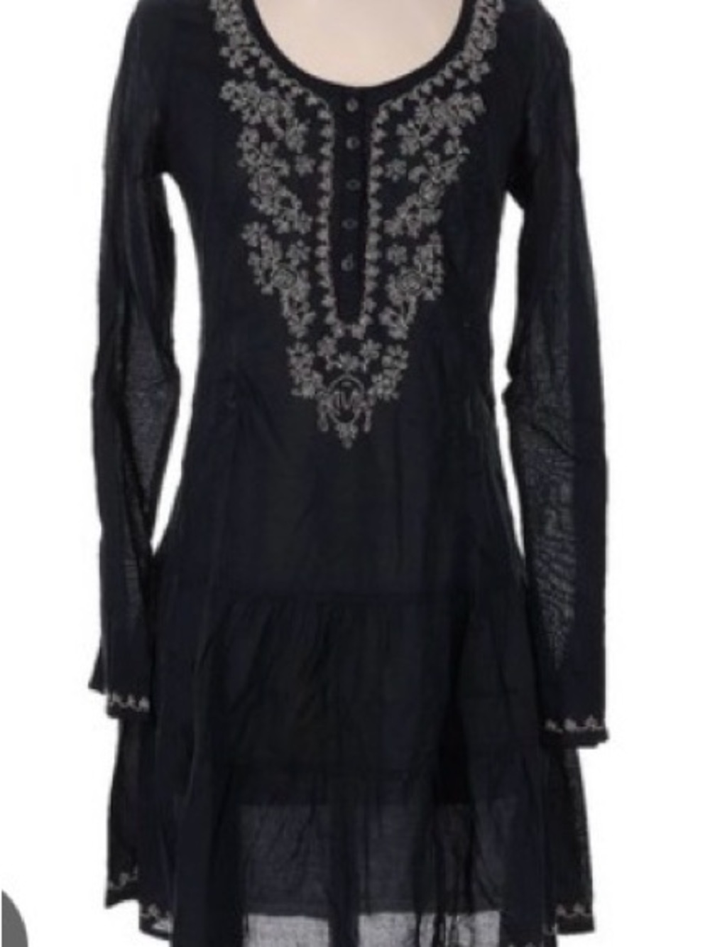 Lucky Brand Black Long-Sleeve Embroidered Boho Dress